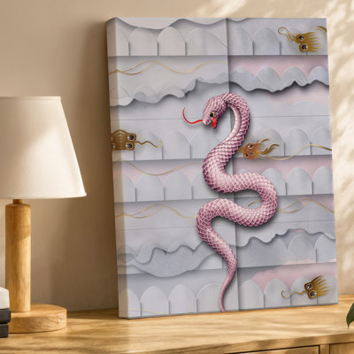 Canvas A Majestic Pink Snake Entwines Gracefully Against A Soft Ethereal Wall Art Background Of White And Pastel Pink Clouds Canvas Wall Art