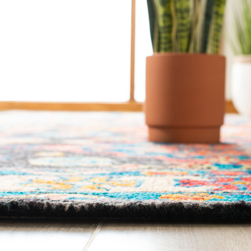 Madalene Southwestern Handmade Tufted Wool Charcoal/Blue Area Rug, Rectangle 9' x 12'