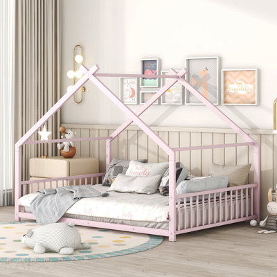 Lit double pleine grandeur en métal, rose