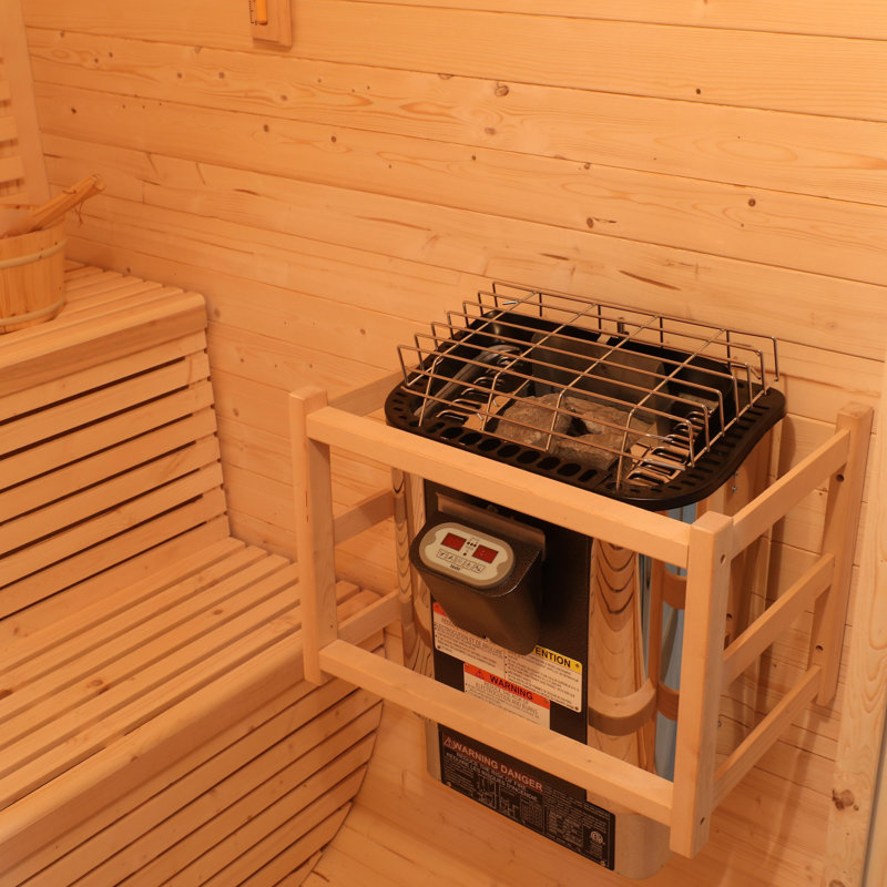 4-6 Person Outdoor Square Sauna, White Pine Wood With 9kw Sauna Stove And Tempered Glass Door