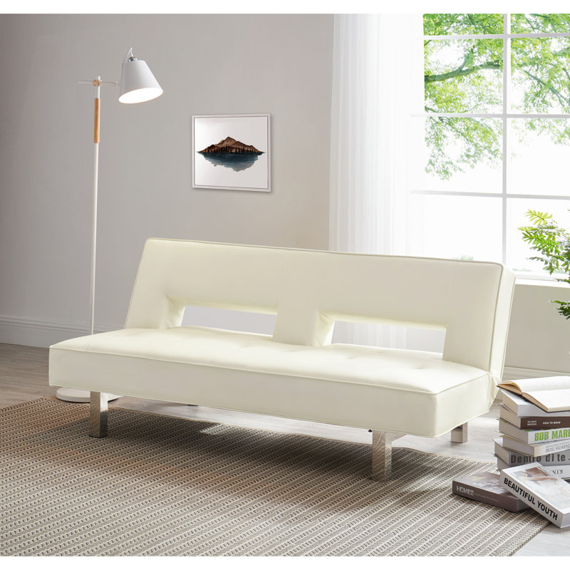 Tato Twin 37.8'' Faux Leather Convertible Sofa, White Faux Leather