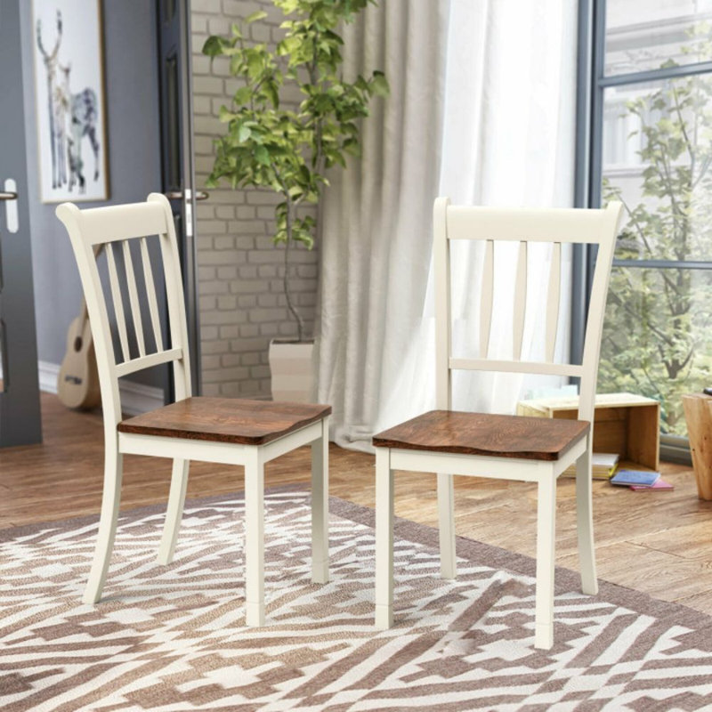 2 chaises de salle à manger en bois massif à dossier fuselé Whitesburg, Blanc