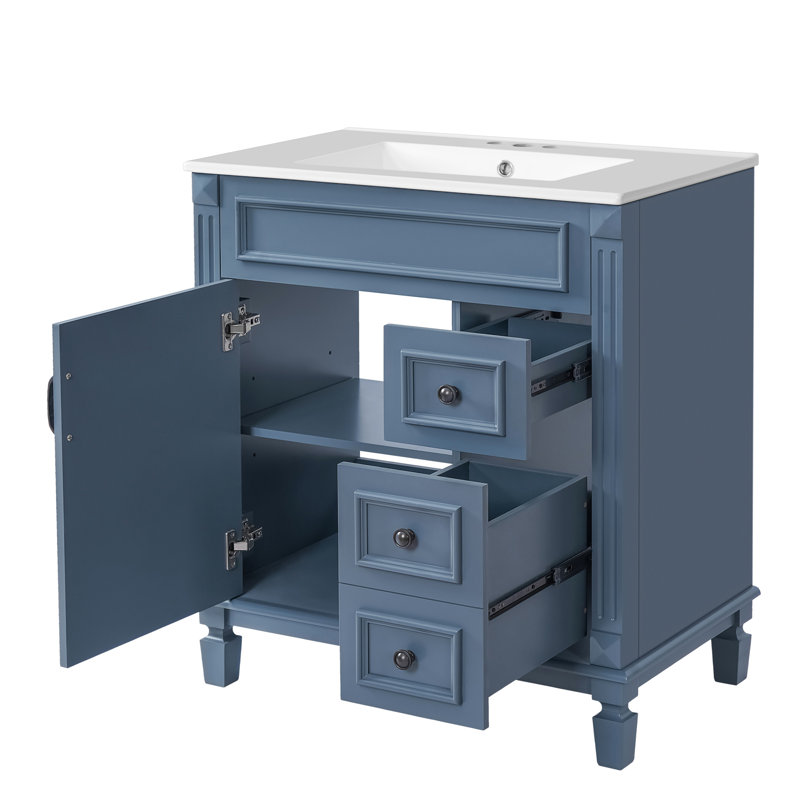 Meuble-lavabo moderne 30 "avec comptoir en céramique, Bleu