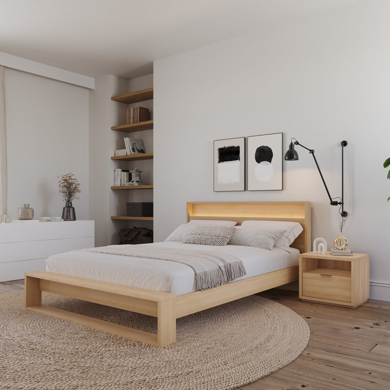 Deangelis 2 Piece Bedroom Set with Headboard with Integrated Lighting, Beige