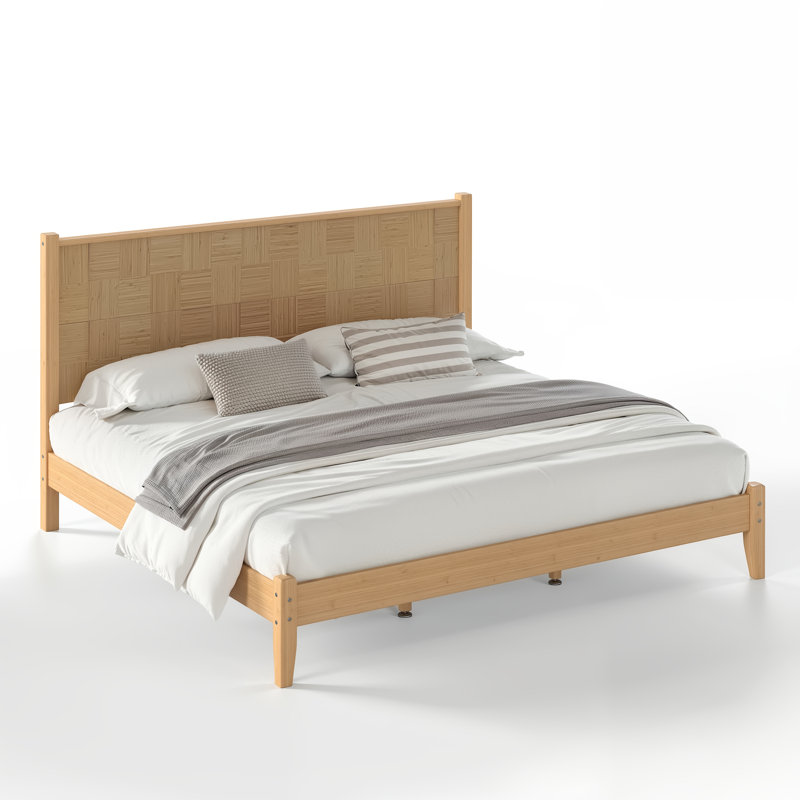 Lit plateforme en bambou massif avec tête de lit BambooWeave, Naturel, Très grand lit