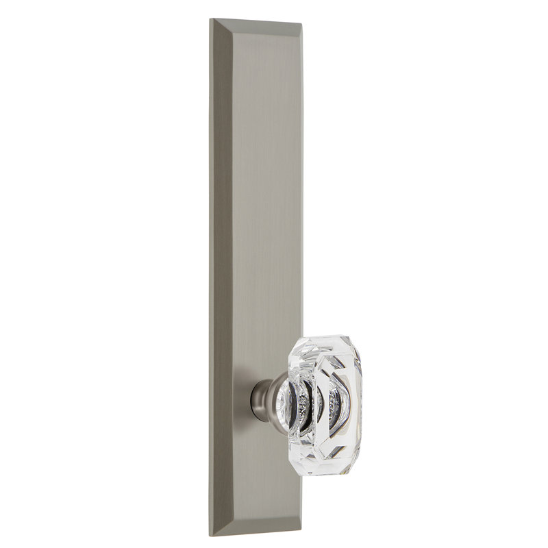 Grandeur Fifth Avenue Tall Plate Passage with Baguette Clear Crystal Door Knob, 2 3/4", Satin Nickel