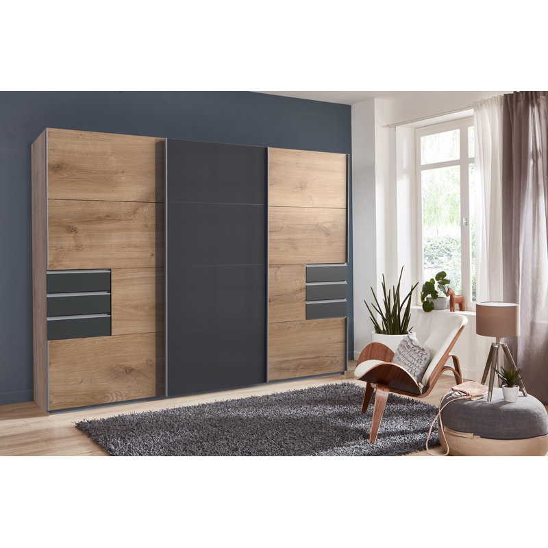 Wyler 3 Door Manufactured Wood Wardrobe, Plank Oak/Graphite