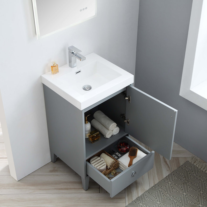 Meuble-lavabo de salle de bain simple à design ergonomique 20 po imperméable Jez, Gris métallique