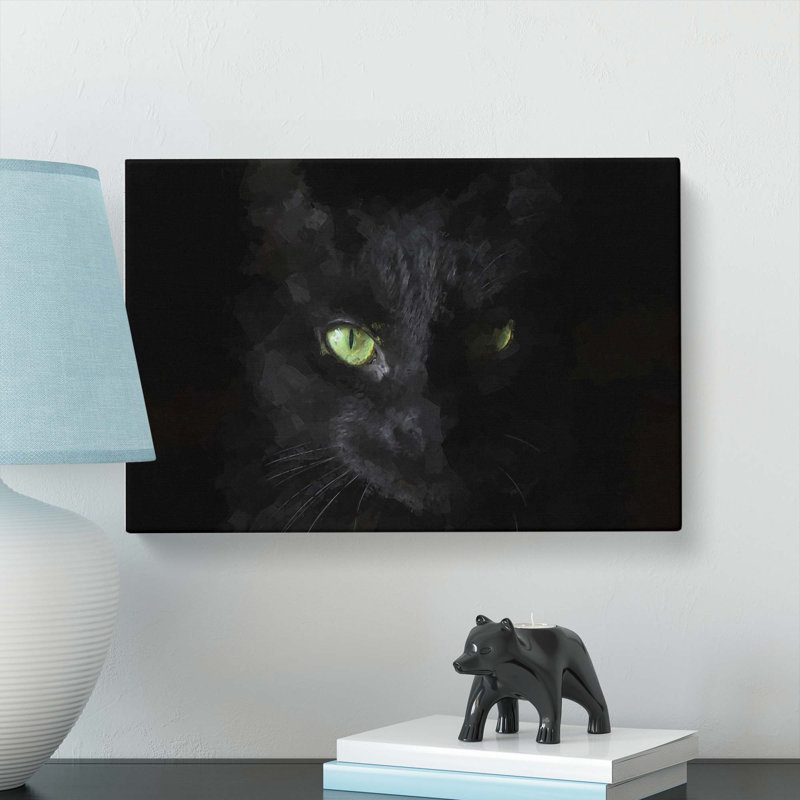 Black Cat With Green Eyes In Abstract - Wrapped Canvas Print, 50cm H x 76cm W x 3cm D