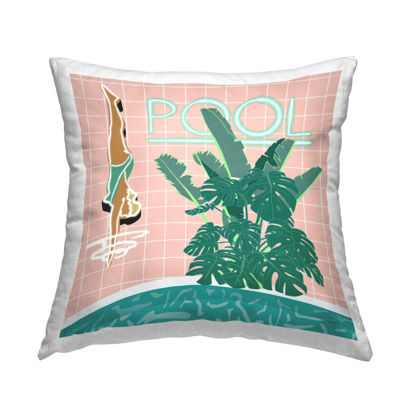 Coussin décoratif imprimé rétro de piscine de plongée par Jen Bucheli