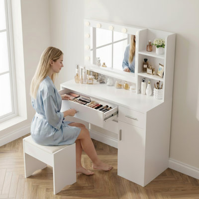 39.4" Wide Makeup Vanity Set With Stool & 3 Modes Adjustable Brightness Light by Haxvin
