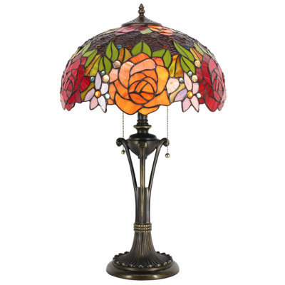 Tiffany Table Lamp Red Yellow Rose Stained Glass Desk Lamp 16X16X24 Inches Reading Light