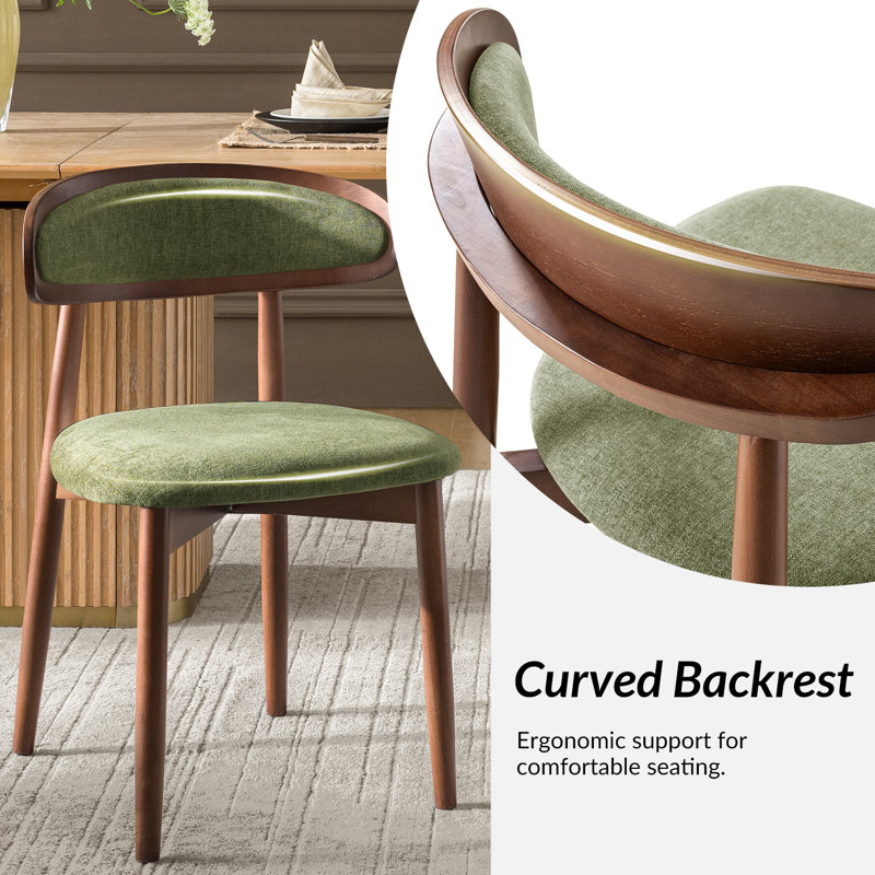 Vicenta Mid-Century Modern Upholstered Dining Chair With Solid Wood Legs, 4, Olive