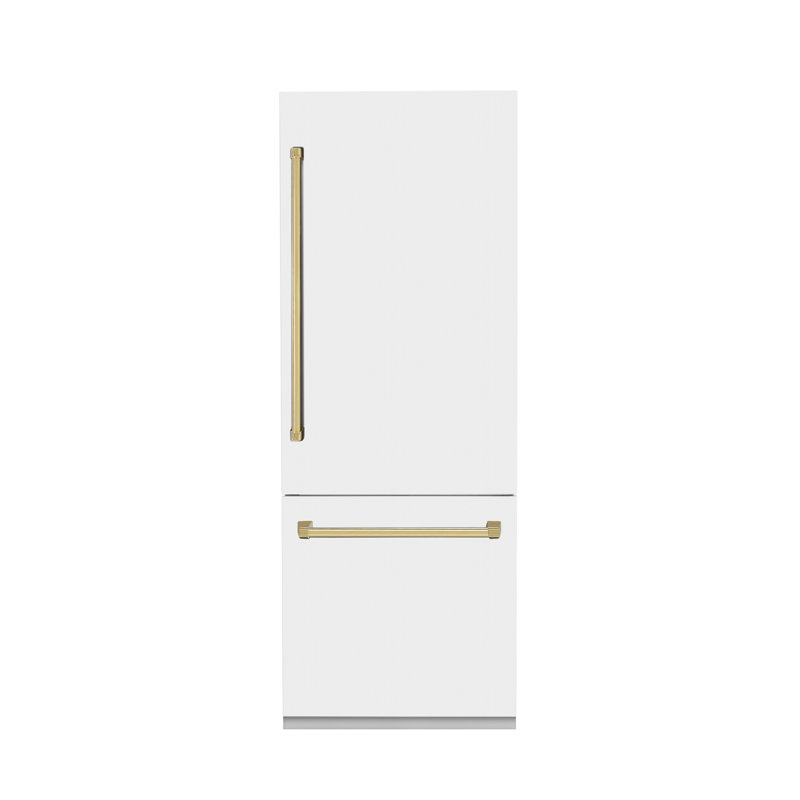ZLINE 30 Autograph Edition 16.1 cu. ft. Built-in 2-Door Bottom Freezer Refrigerator with Accent, White Matte, Gold