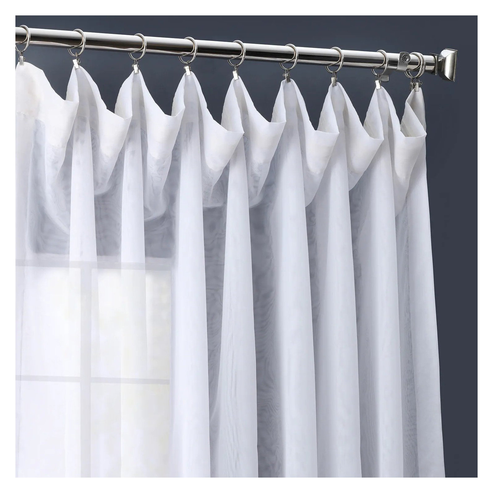 Apollo Extra Wide Double Layered Voile Sheer Single Curtain Panel, White, 50" W x 108" L