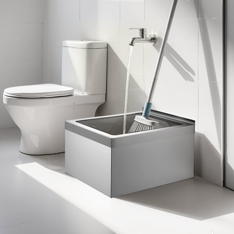 Lavabo de plancher en acier inoxydable avec dosseret et filtre 22,05 x 18,97 x 12,99 po