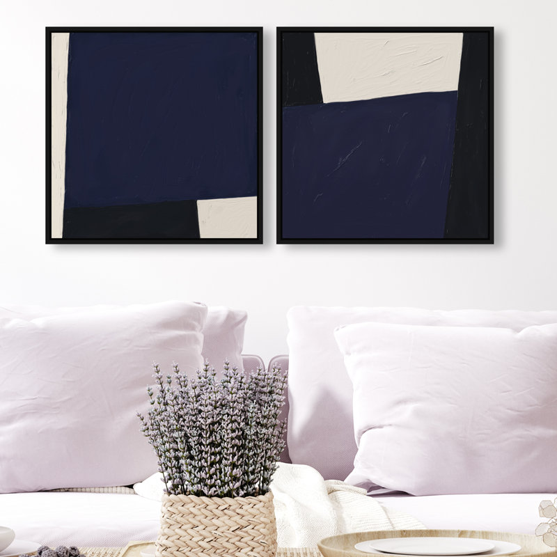 In Blue Set Canvas Abstract Print by Oliver Gal, Black Frame, 12 x 12, 17"H x 17"W, Black Floater Frame