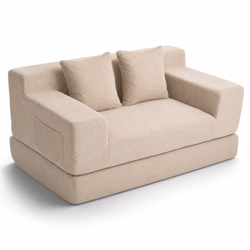 Canapé-lit convertible de 53,9 po, canapé-lit en velours côtelé avec assise profonde, accoudoirs larges et coussins moelleux, aucun assemblage requis pour le salon, l’appartement et la chambre d'amis