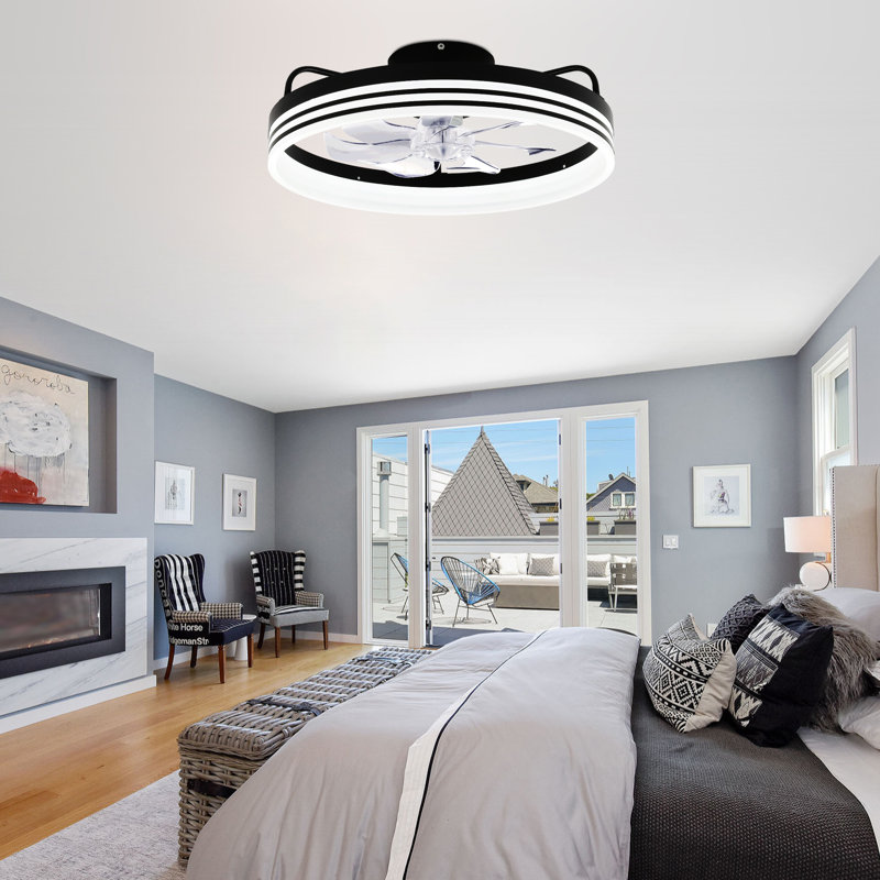 Cezka 20" Modern Flush Mount Reverisible Ceiling Fan with Light and Remote, Dimmable LED Ceiling Fan, Black