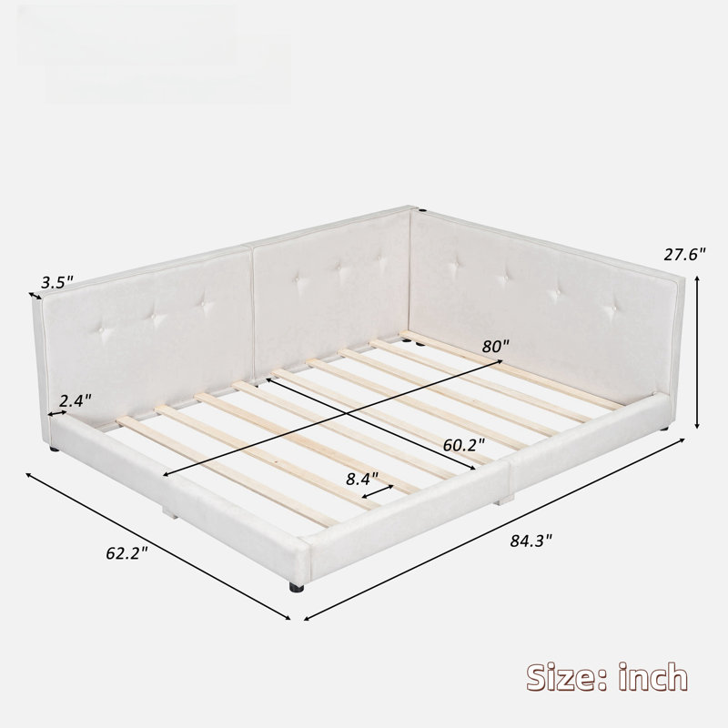 Lit plateforme tapissier moderne avec ports USB, Grand lit