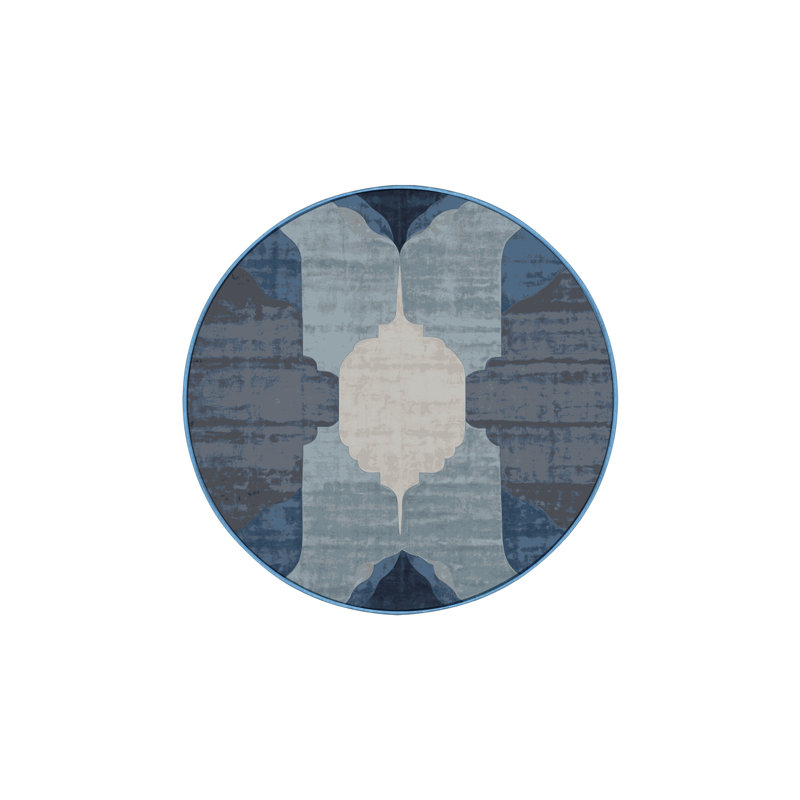 Tapis bleu lavable à la machine, Rond 7 pi