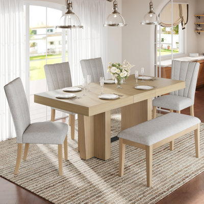 Ensemble de table de salle à manger extensible 6 pièces avec sièges rembourrés