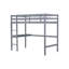 Lit mezzanine simple avec garde-corps et bureau intégré en gris, fabriqué en bois d'hévéa robuste pour une configuration de chambre à coucher