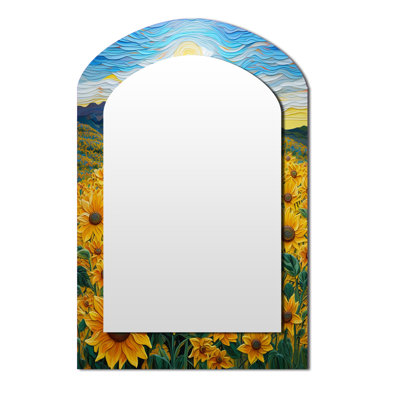Vangogh Style Sunflowers Mountains - miroir décoratif en arc tournesols