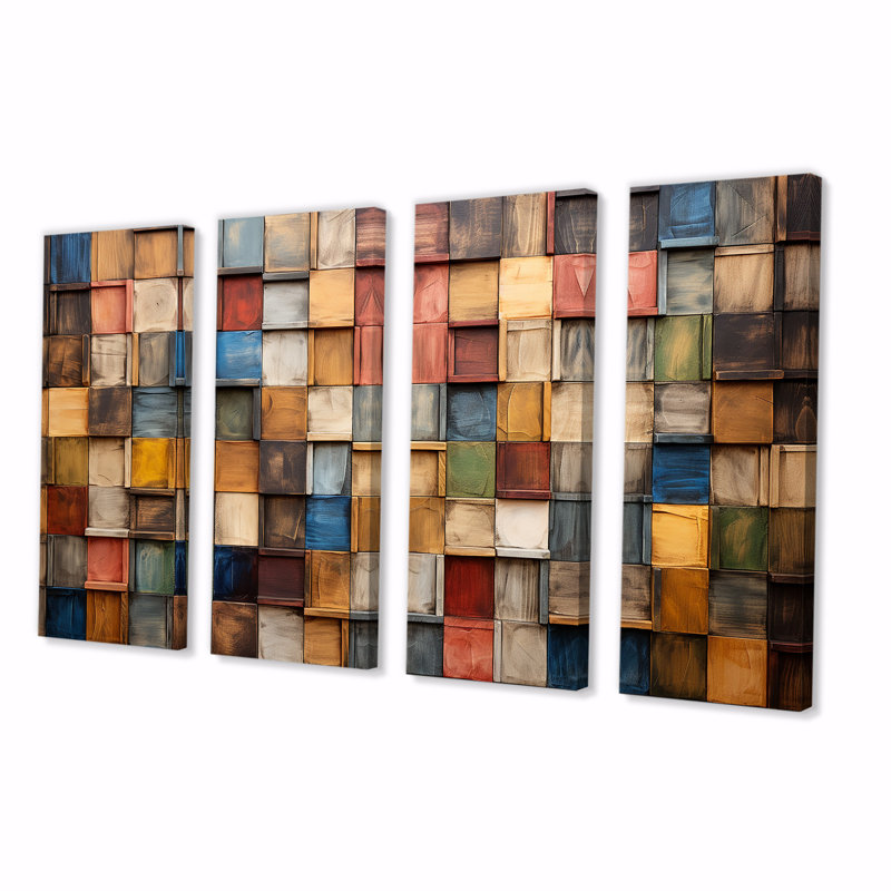 «Colorful Colorful Colors Tiles III - Boho Mosaic», art mural 4 pièces, H 32 po x l 64 po