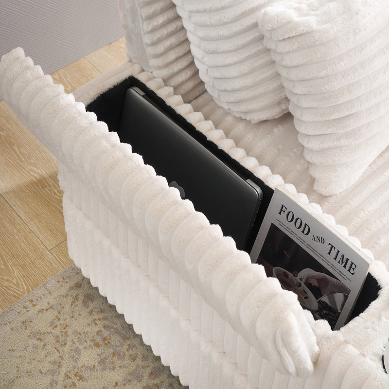 43" Corduroy Single Seater Sofa With Ottoman, White Polyester