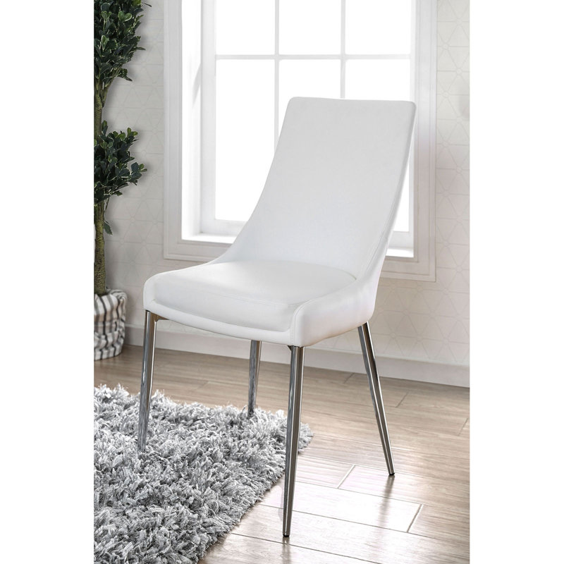 White Faux Leather Upholstered Metal Side Chair
