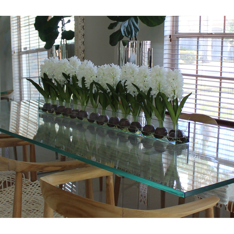 Orchids Centerpiece in Glass Planter, Blue, 16" H x 48" W x 4" D
