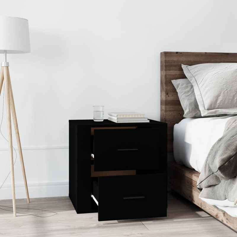 50cm W Manufactured Wood Bedside Table, Black