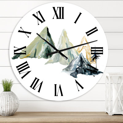 Hiver, paysage de montagne bleu foncé minimaliste I - horloge murale moderne