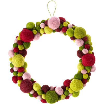 Handmade Hand Felted Wool Wreath - Multicolor Ball - 14"