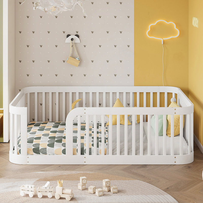 Structure de lit double en bois, Blanc, Double