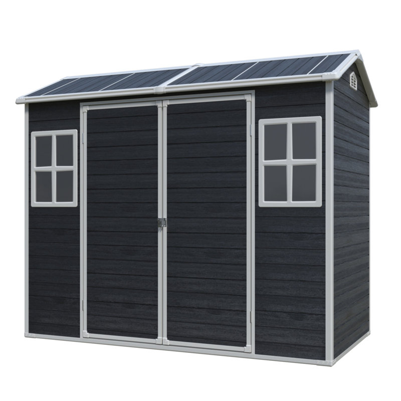 8 Ft X 4 Ft Outdoor Storage Shed With Two-Window And Double-Door, Plastic Shed With Floor For Gargen,Patio,Yard,Lawn,Black (W540S00046)