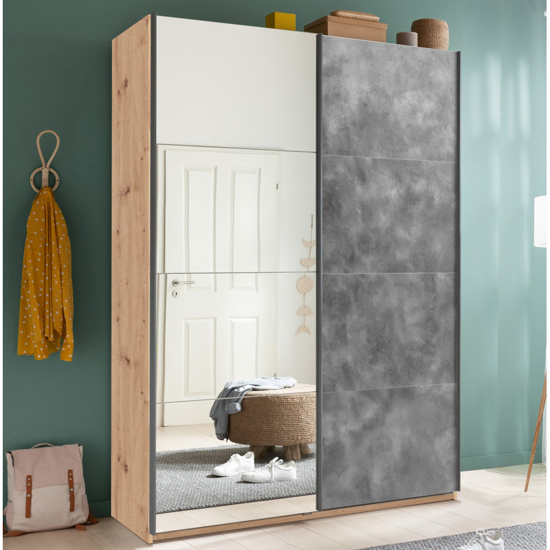 Systema 2 Door Manufactured Wood Wardrobe, Oak/Anthracite, 223cm H x 150cm W x 60cm D