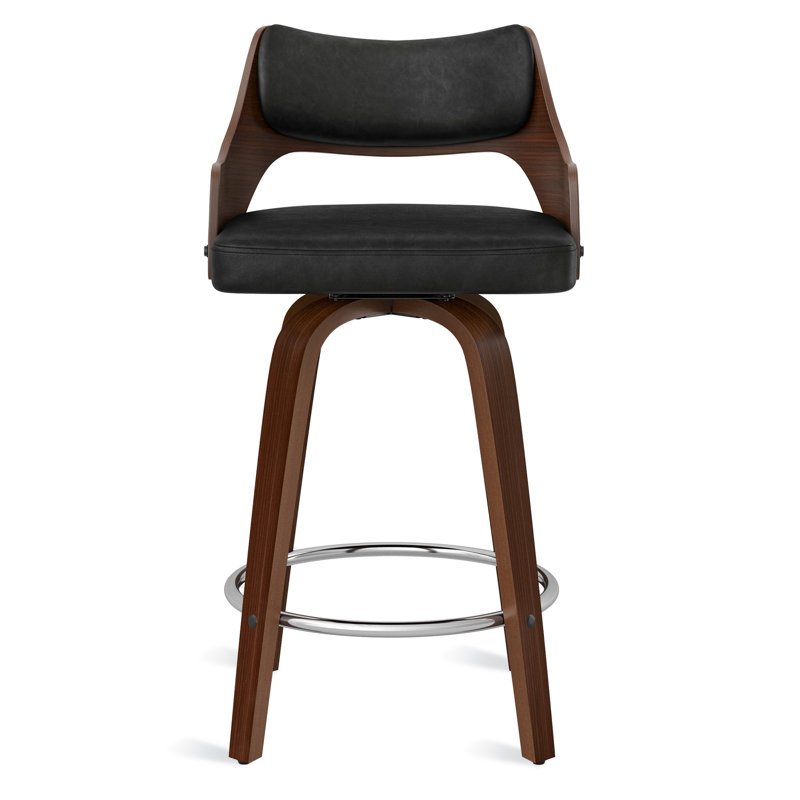 Swivel Upholstered Bar Stool, Counter Stool With Wood Frame, Black