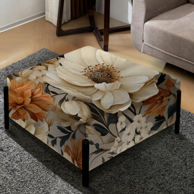 Boho Earthy Blooms Poppies Bloom IV - Floral Large Square Ottoman