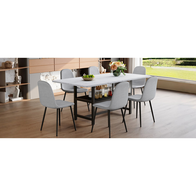 Ensemble de table de salle à manger moderne avec rangement spacieux, conception en métal MDF, parfait pour le divertissement à la maison