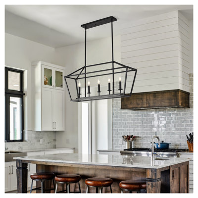 Luminaire suspendu pour îlot de cuisine à 5 lumières de style campagnard, lustre industriel en métal noir mat pour salle à manger et salon
