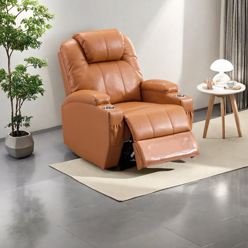 Ergonomic breathable faux leather recliner, Dark Orange 