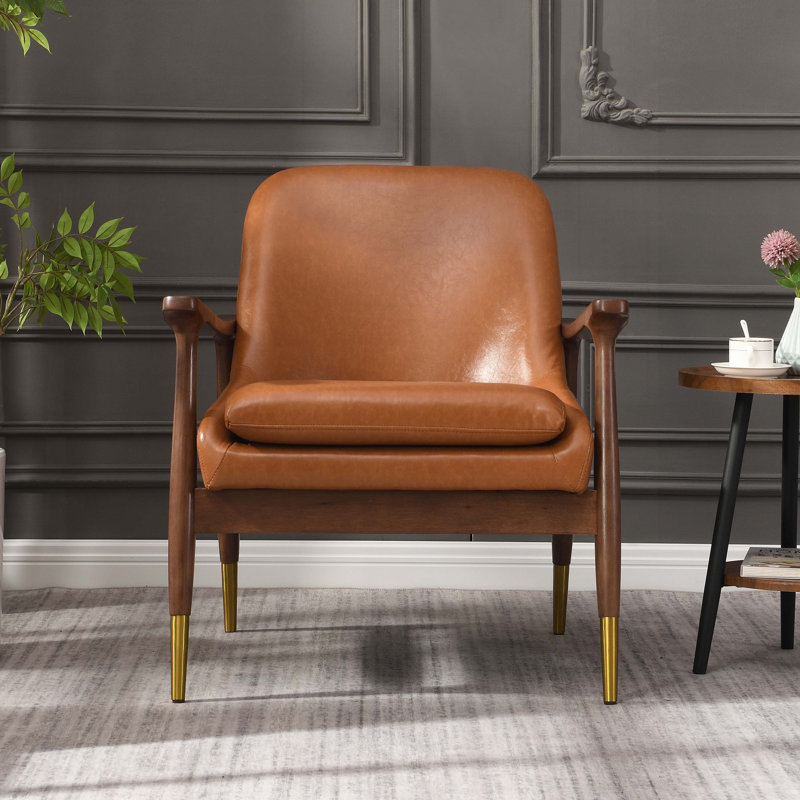Fauteuil à oreilles de 29 po de large, Similicuir brun, 1