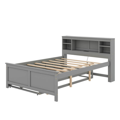 Full Size Platform Bed With Storage Headboard, USB, Trundle And 3 Drawers