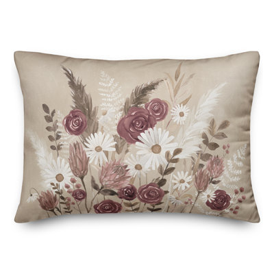 Boho Flowers Mauve Beige Indoor / Outdoor Pillow
