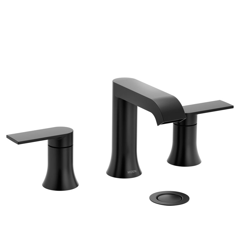 Robinet de salle de bain à grande arche à deux poignées avec ensemble de drain Moen Genta LX, Noir mat
