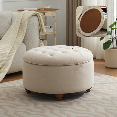 30’’ Wide Upholstered Tufted Round Storage Ottoman