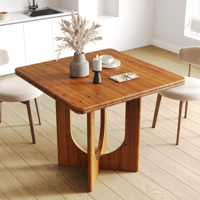 31.5" Small Square Dining Table, Solid Wood Kitchen Table for 2-4 People, Light Brown