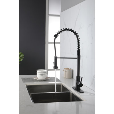 Matte Black Kitchen Faucet With Stainless Steel Pull Out , Easy To Operate In Black, 360 Rotating Nozzle For Daily Cleaning